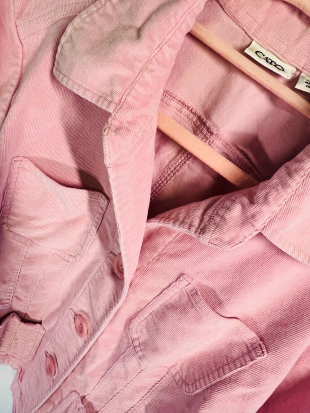 Cato Pink Corduroy Button-Up Jacket With Four Pockets Womens Size L - Picture 2 of 8